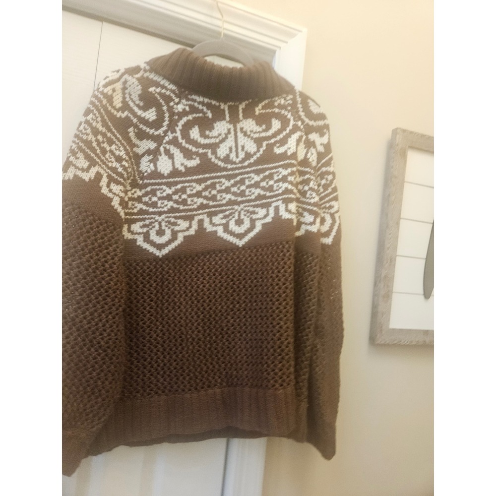 Tularosa Brown Fair Isle Turtleneck Sweater Open Knit Mesh Boho Womens Small